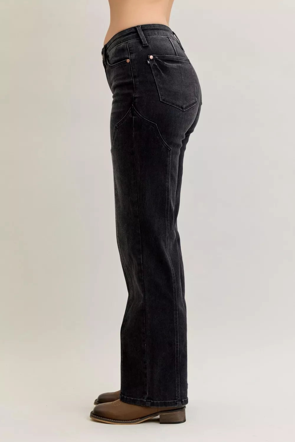 Judy Blue Mid Rise Straight Western Seam Detail Jeans - Lilixa.store
