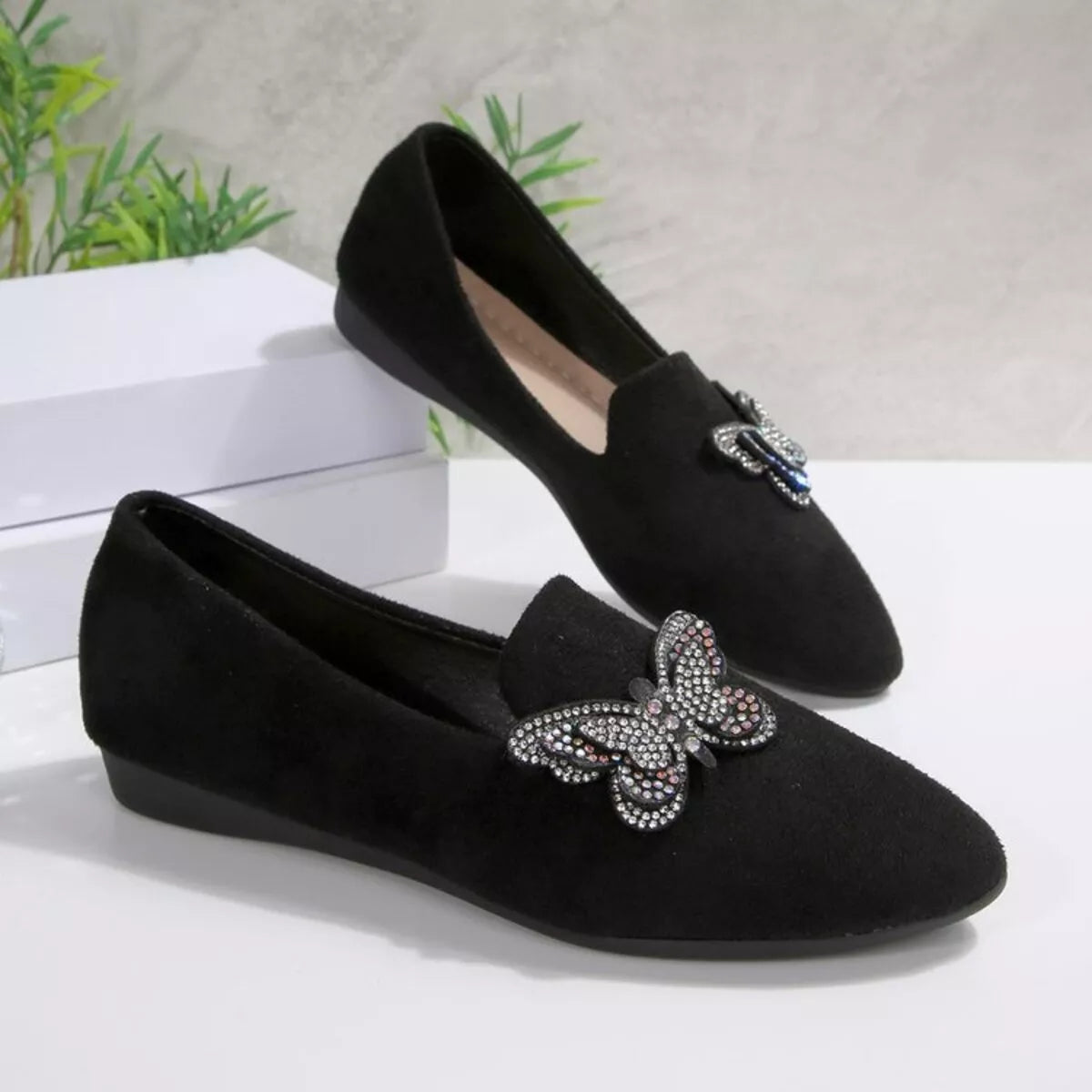 Butterfly Decor Slip-Ons in Black, view 7