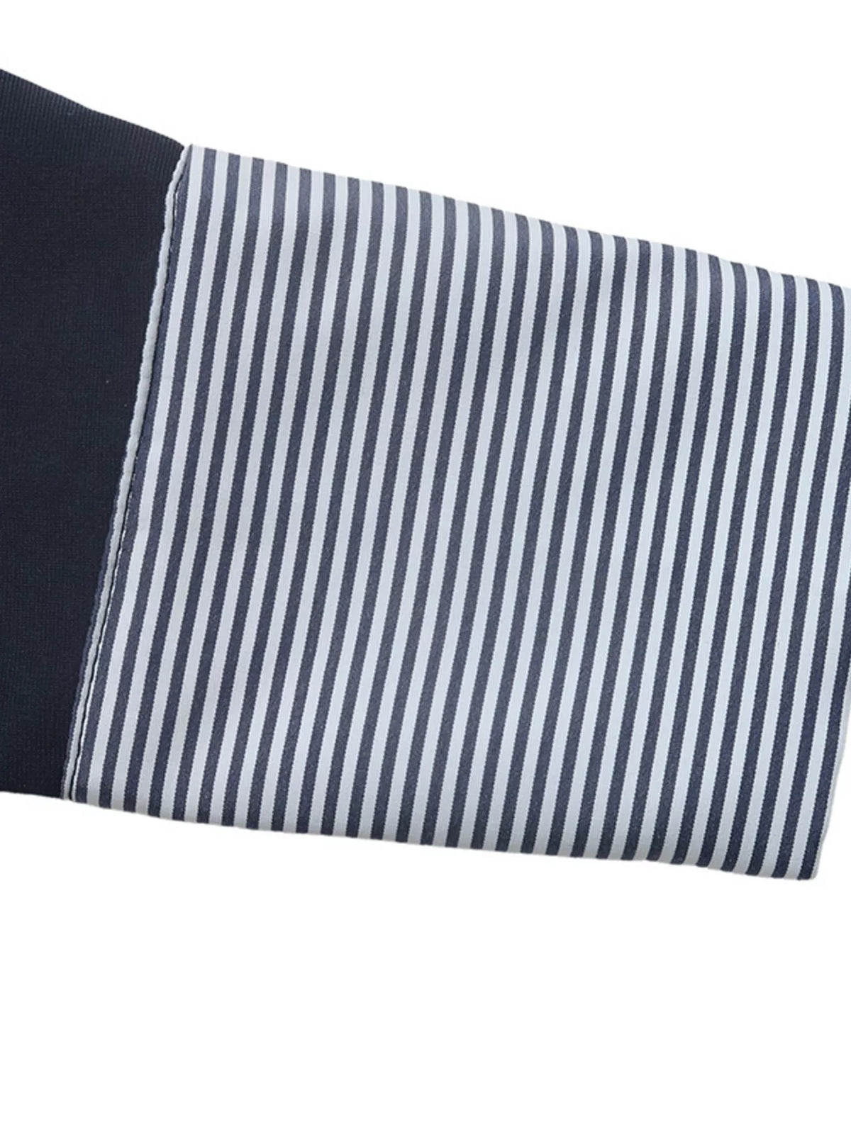 Round Neck Peplum Top with Striped Cuffs in Dark Blue, view 8