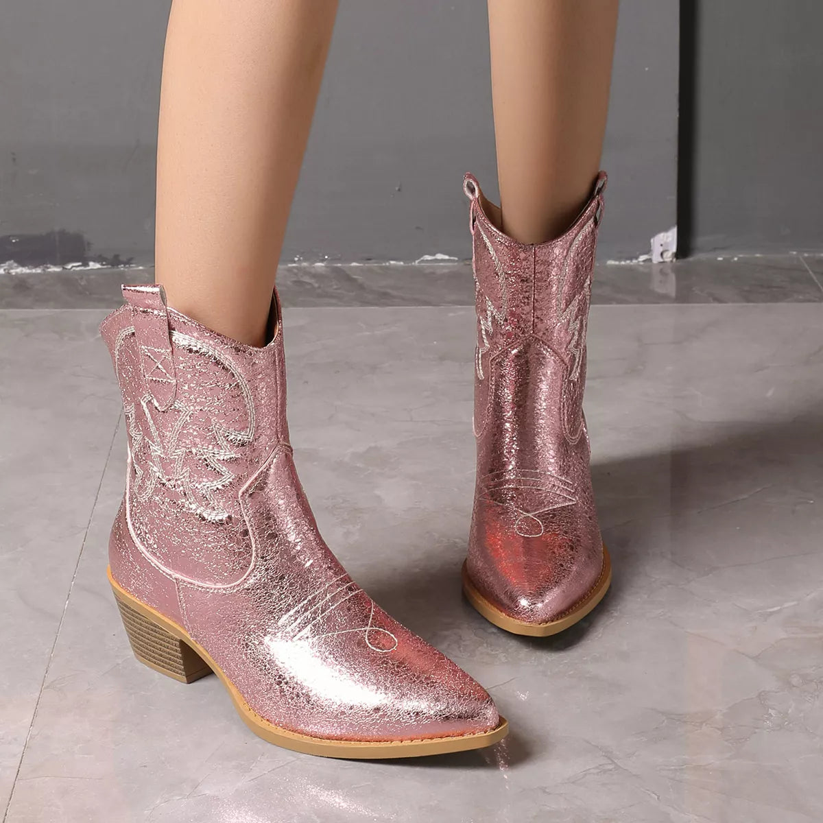 Point Toe Block Heels Boots