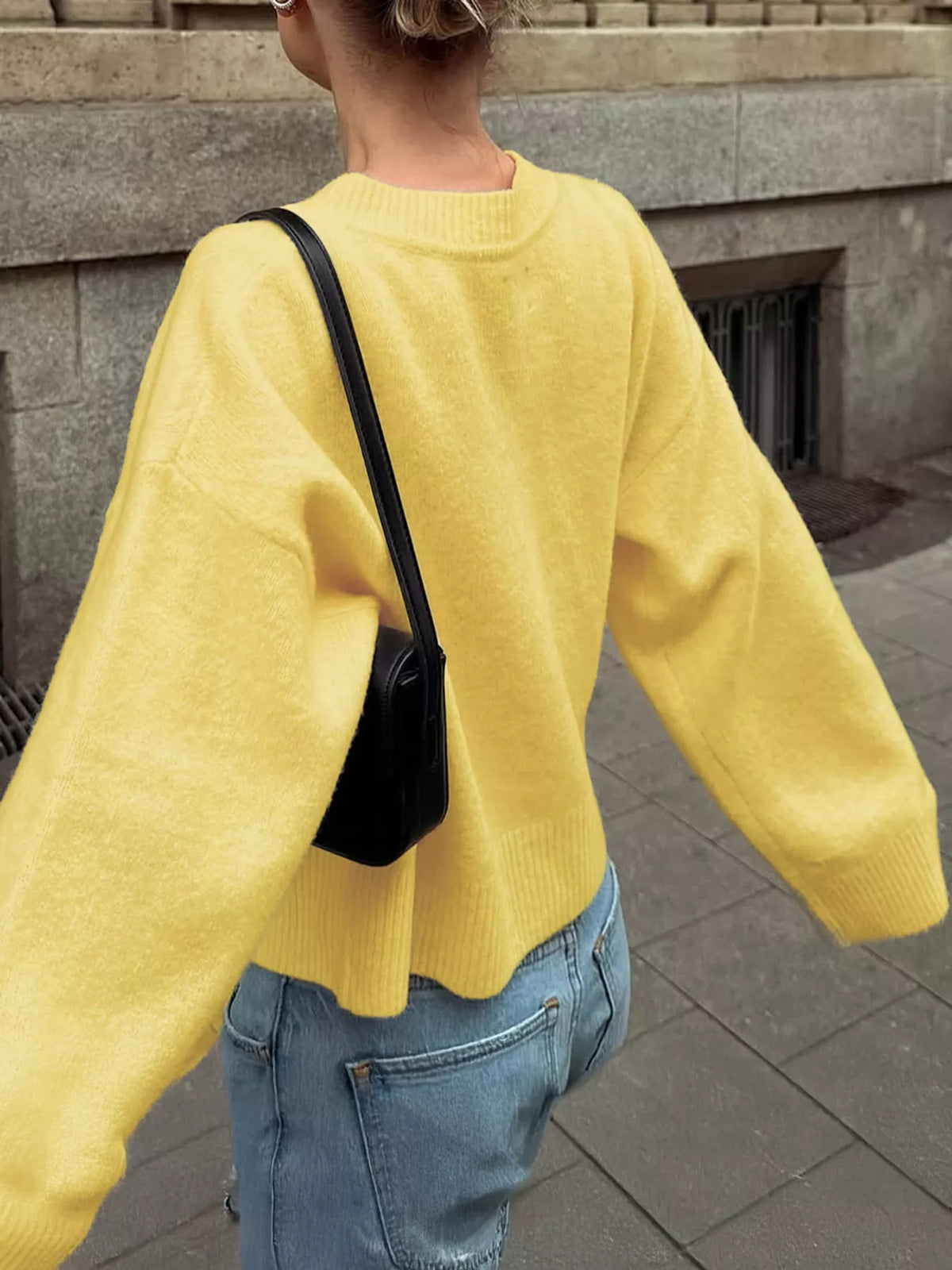 Ribbed Round Neck Dropped Shoulder Sweater - Lilixa.store