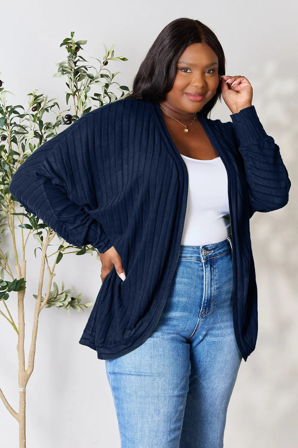 Basic Bae Full Size Ribbed Cocoon Cardigan - Lilixa.store