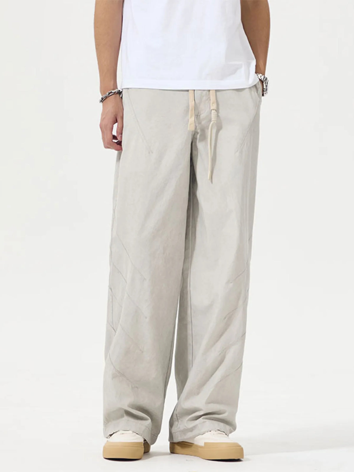 Men's Full Size Wide Leg Pants Plus Size in Off-white