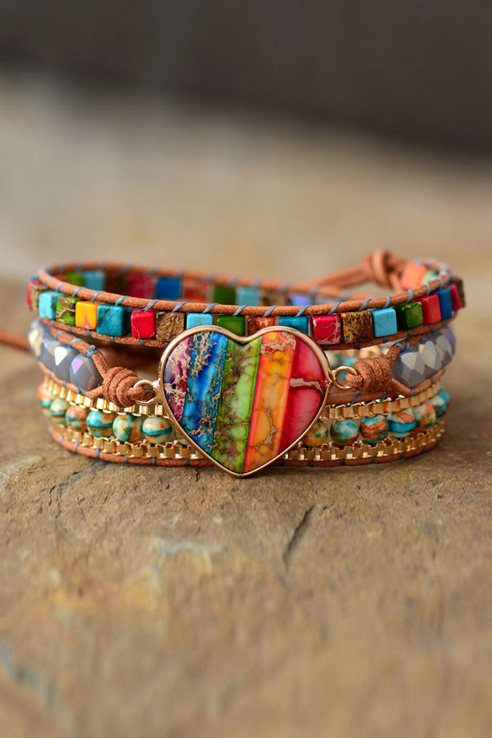 Armband aus Imperial Jaspis & Kristall mit mehreren Lagen