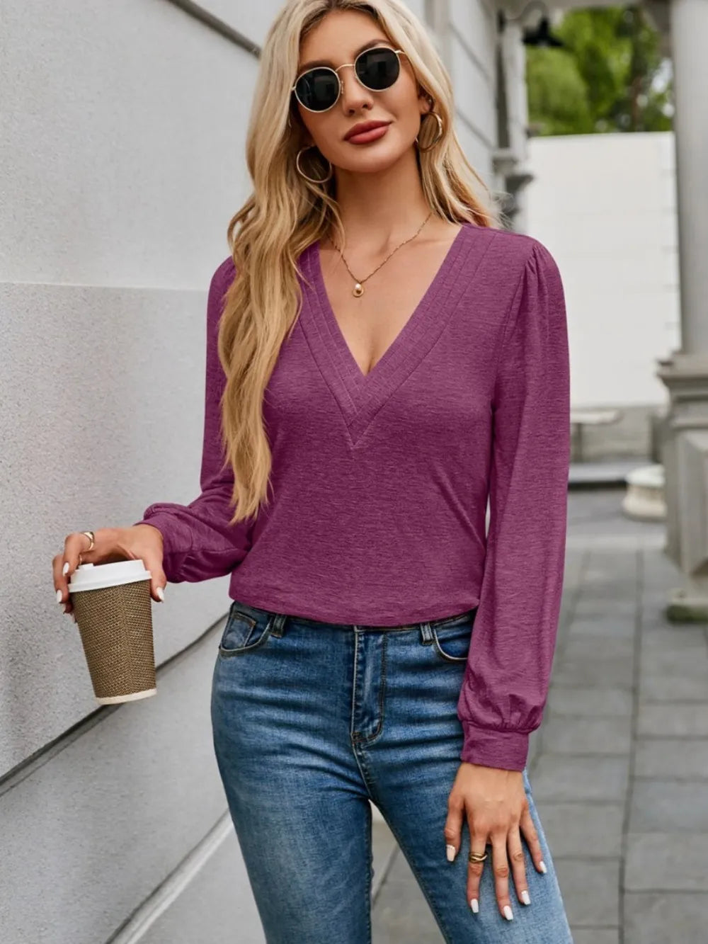 V-Neck Long Sleeve T-Shirt - Lilixa.store