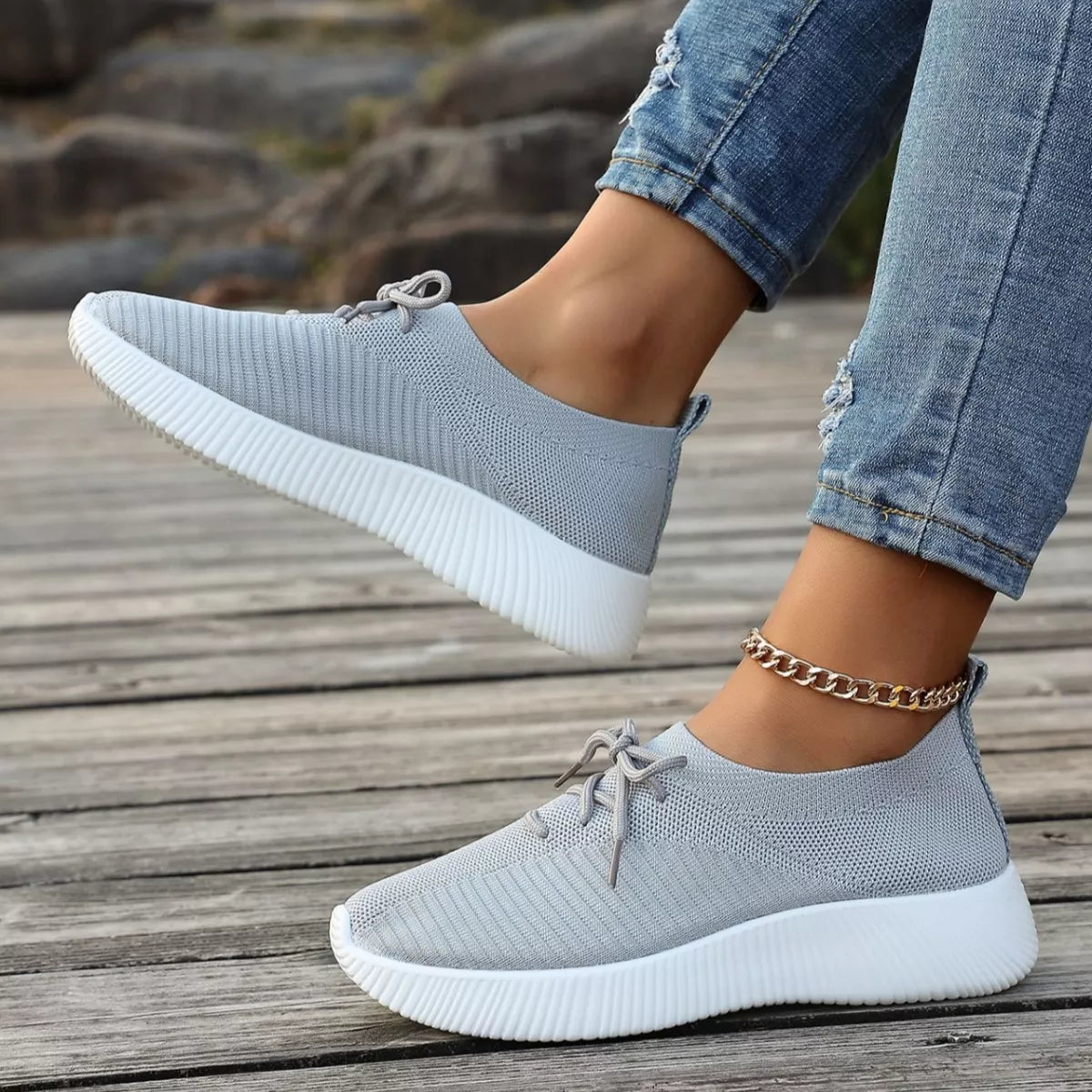 Round Toe Lace Up Sneakers - Lilixa.store