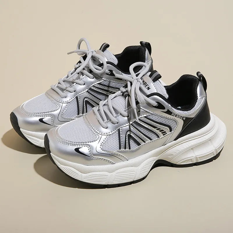 Lace-Up Platform Athletic Shoes - Lilixa.store