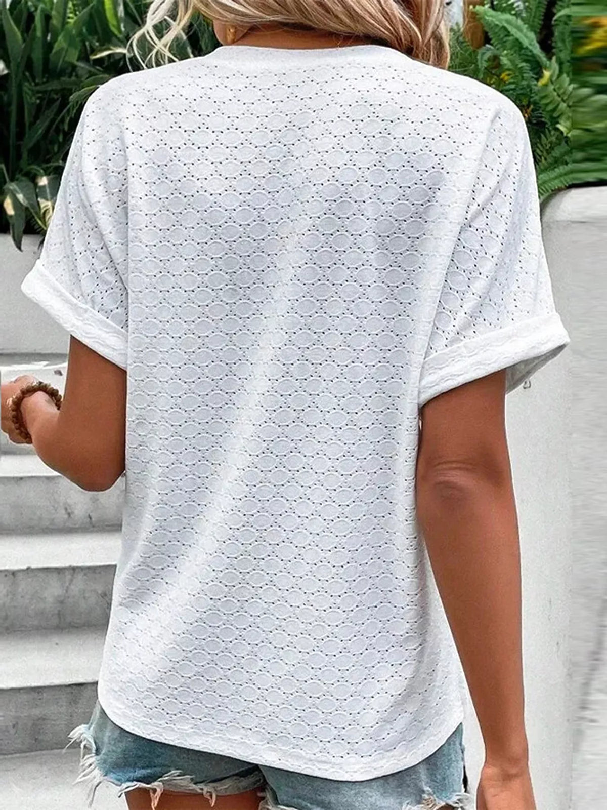 Notched Short Sleeve Top - Lilixa.store