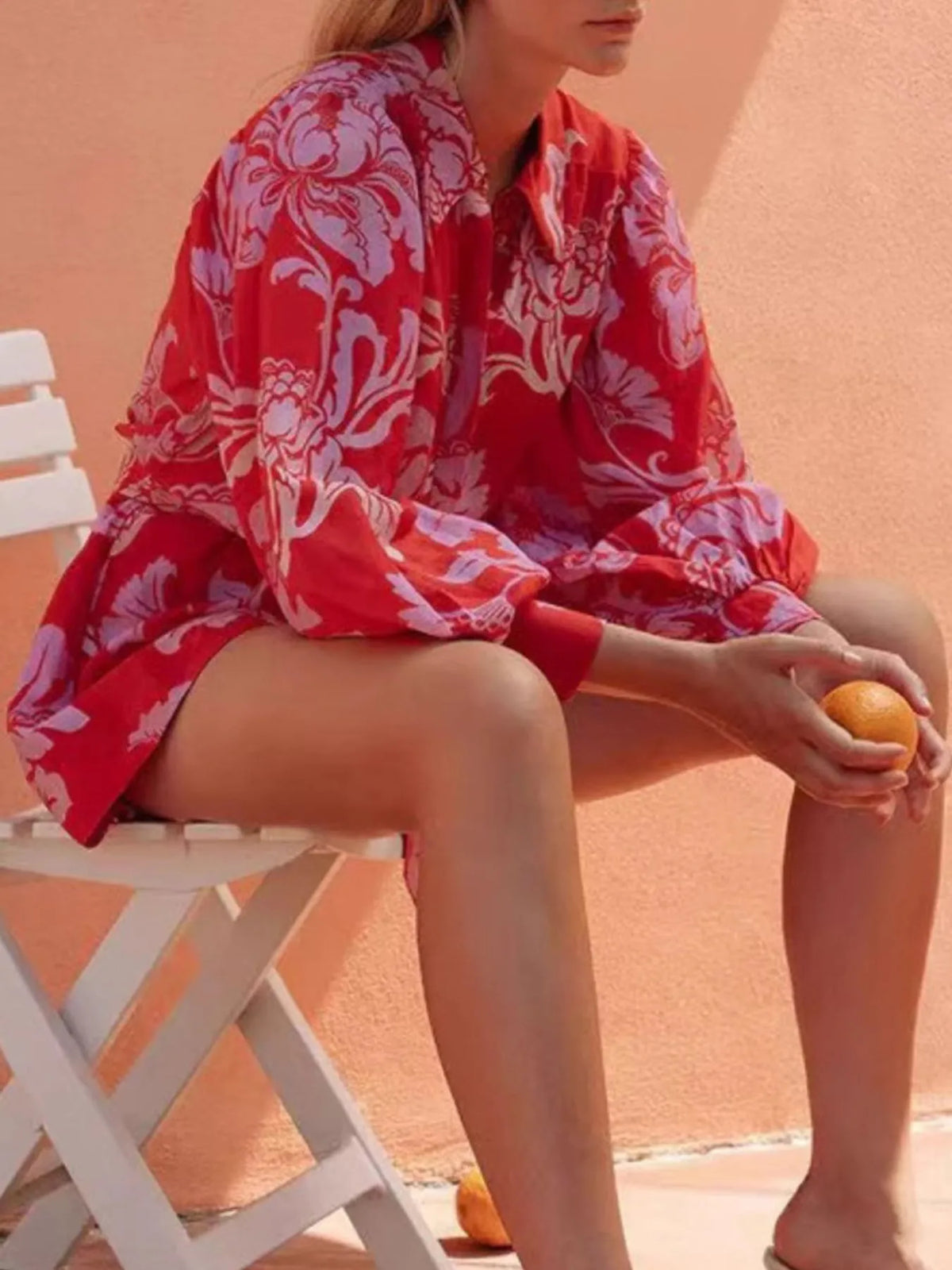 Printed Long Sleeve Belted Romper - Lilixa.store