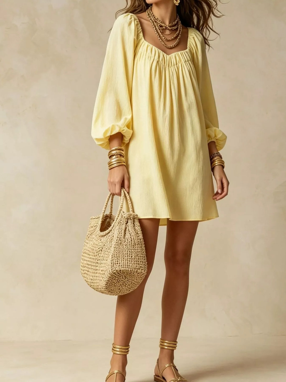 Flowy Balloon Sleeve Mini Dress - Lilixa.store