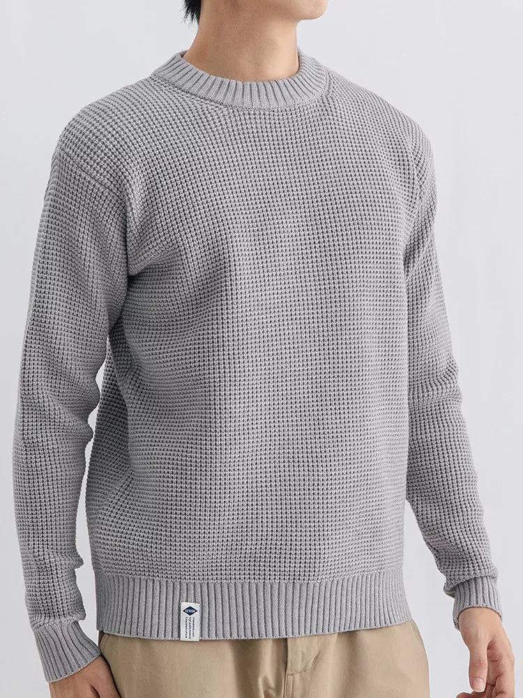 Men's Plus Size Waffle Knit Crew Neck Sweater - Lilixa.store