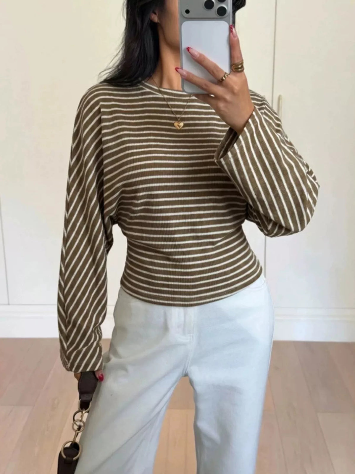 Casual Striped Long Sleeve Batwing T-Shirt, view 10