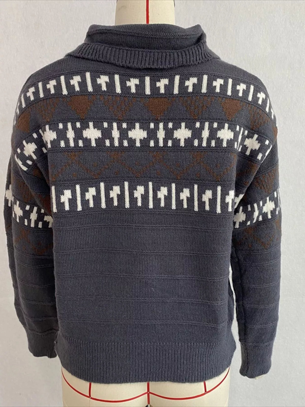Vintage-Inspired Fair Isle Patterned Polo Sweater, view 12