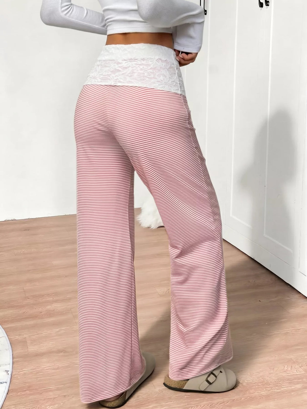 Lace Detail Striped Pants