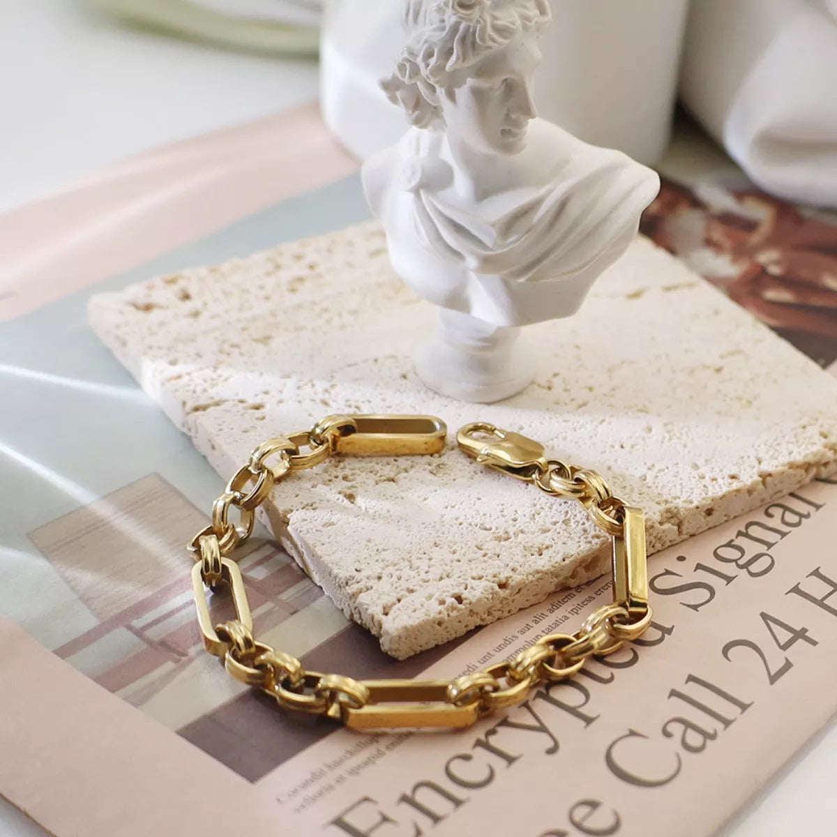 18K Gold-Plated Chunky Gold Chain Link Bracelet, view 2
