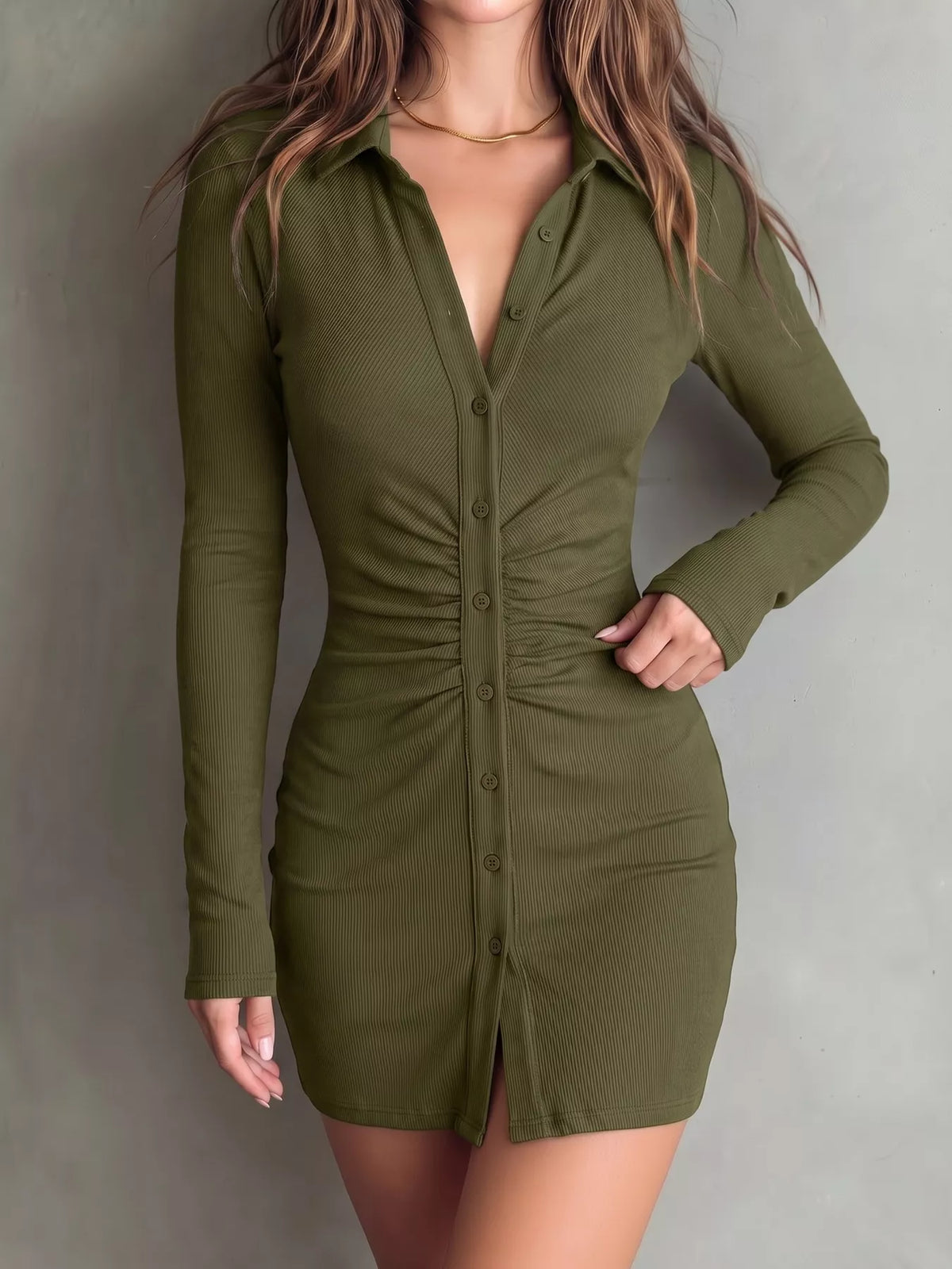 Button-Down Bodycon Mini Dress - Lilixa.store