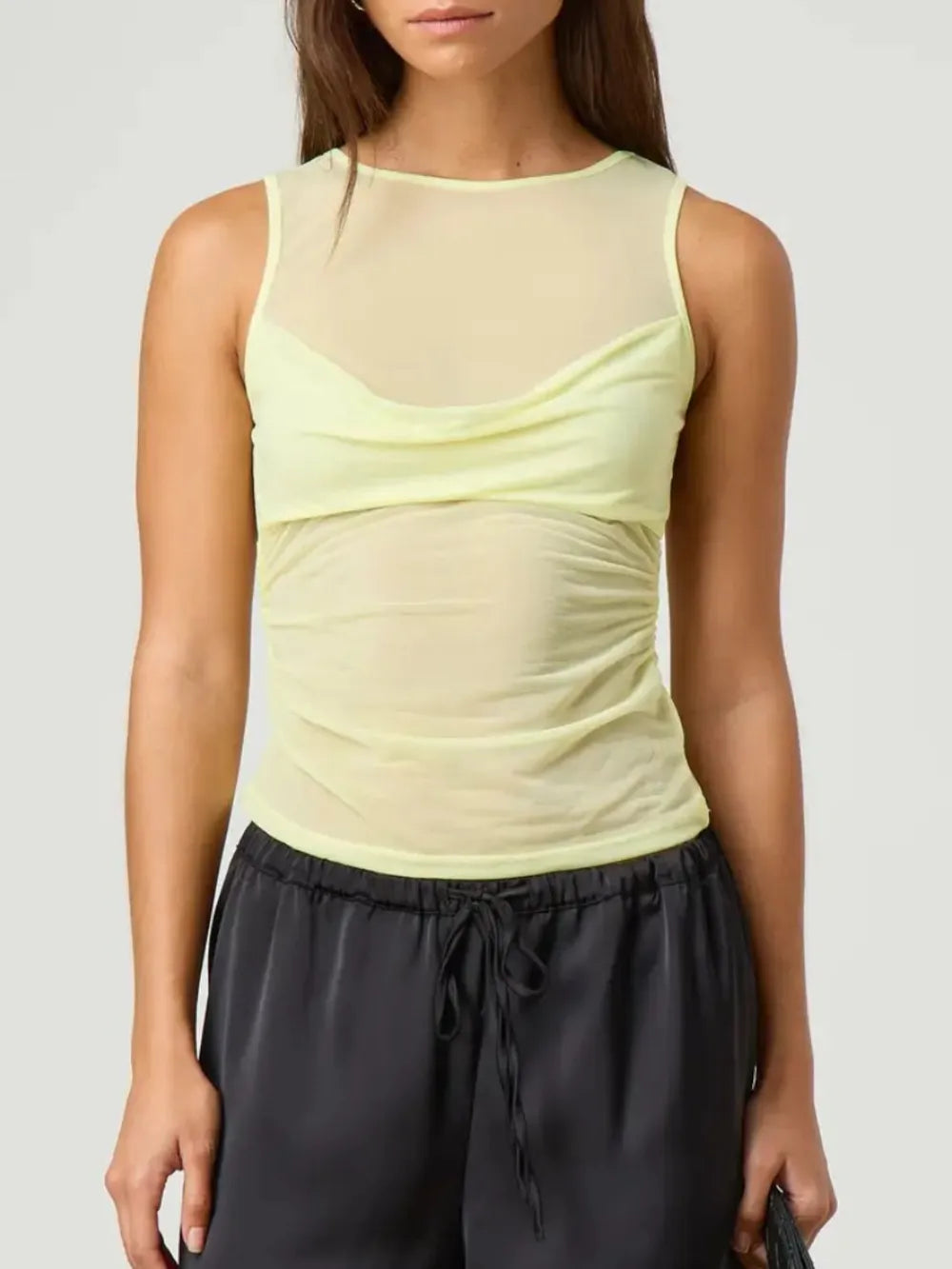 Ruched Round Neck Tank - Lilixa.store