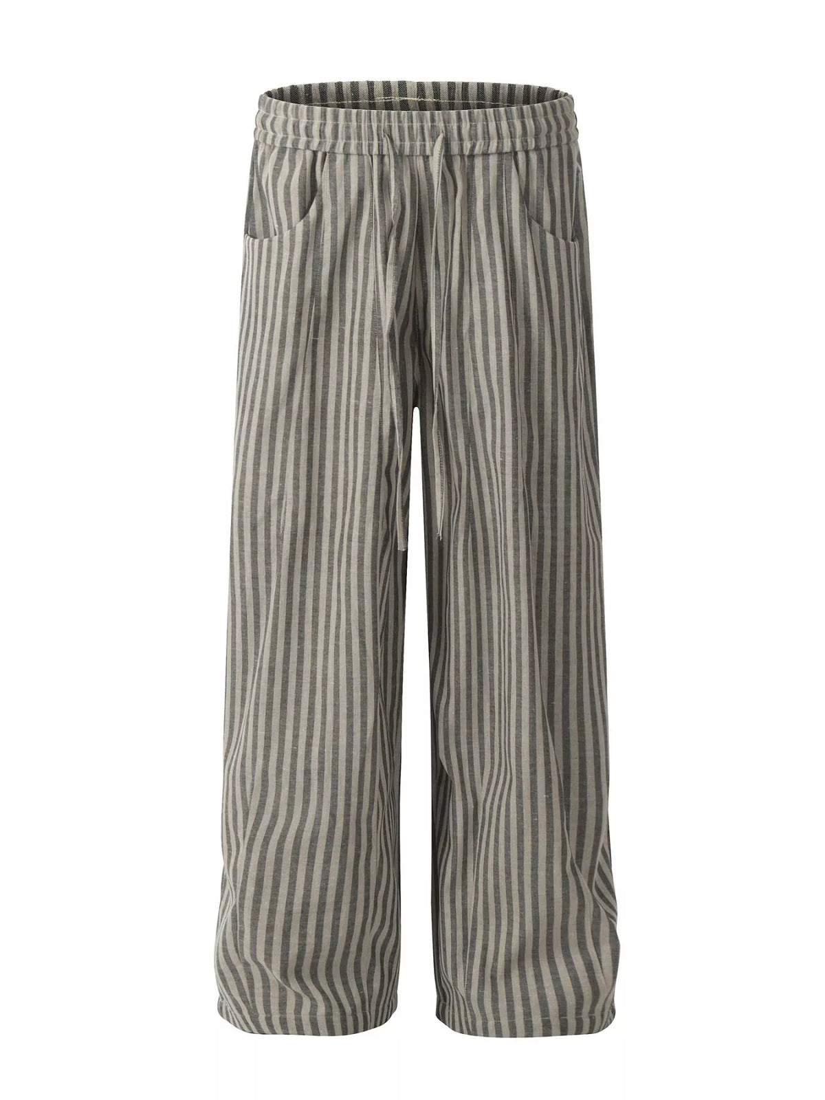 Men's Striped Casual Drawstring Pants in Gray
