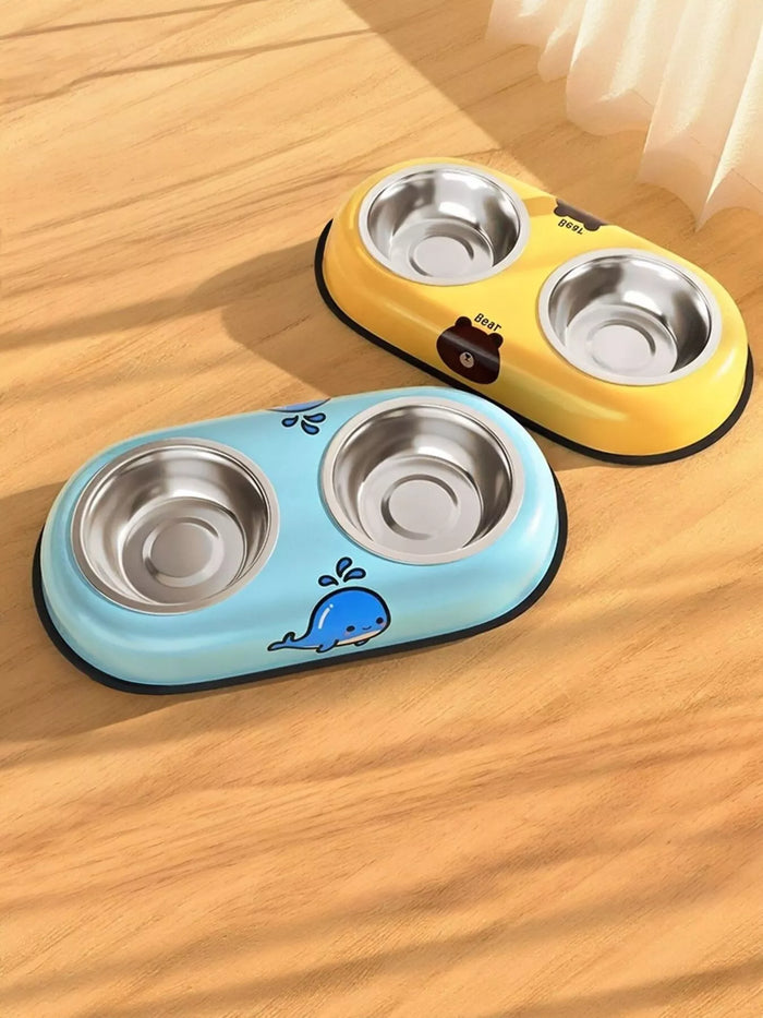 Cartoon Double Pet Bowls in Gold