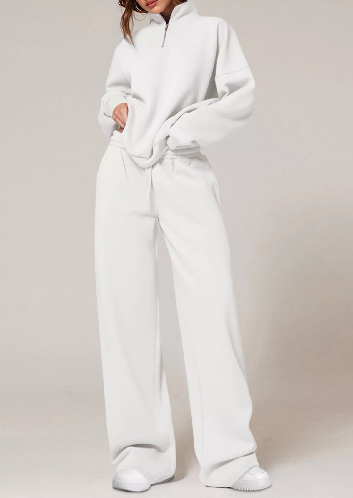 Half-Zip Sweatshirt and Wide-Leg Sweatpants Set, view 12