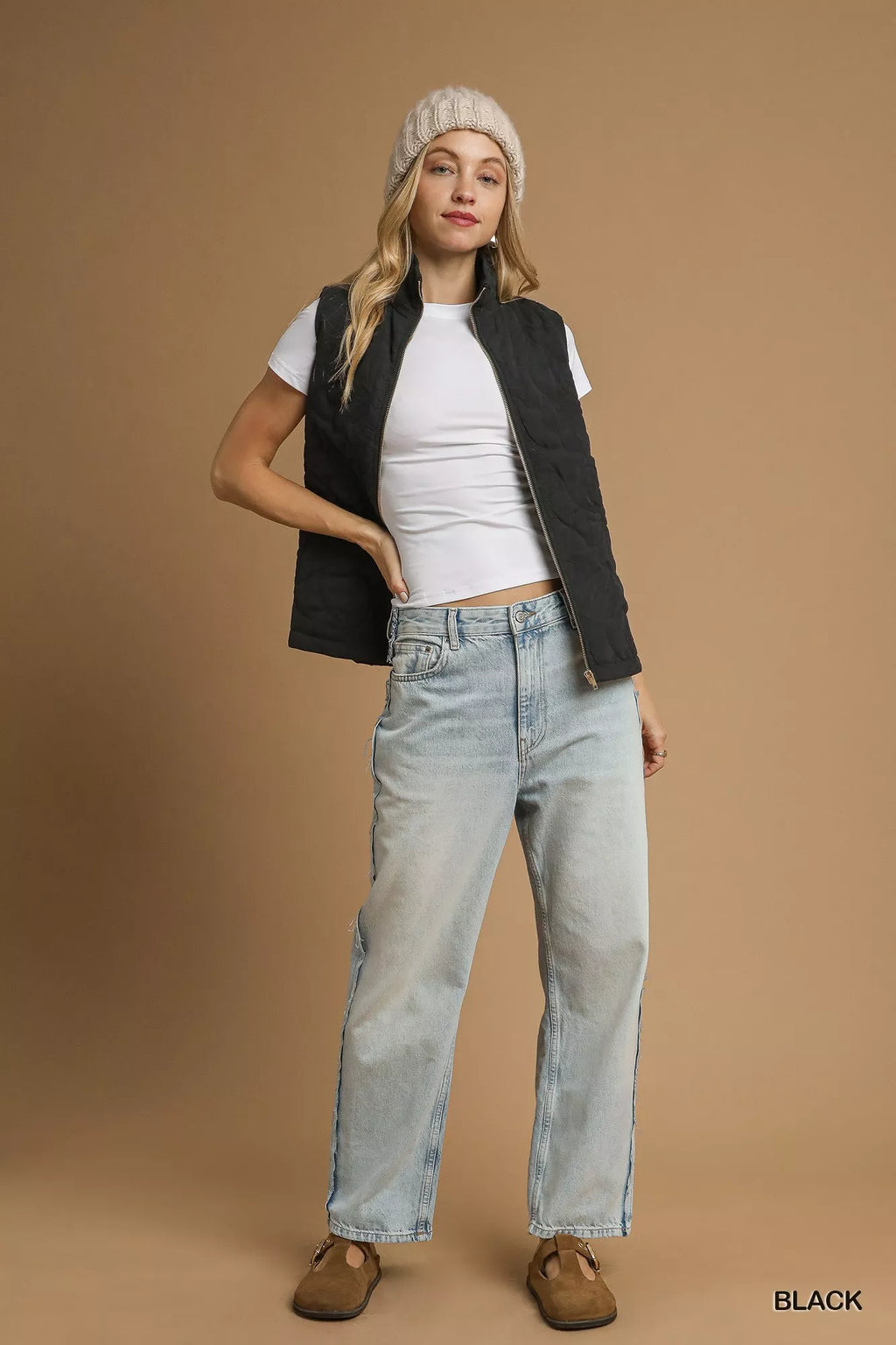 Umgee Quilted Floral Zip Up Vest with Pockets - Lilixa.store