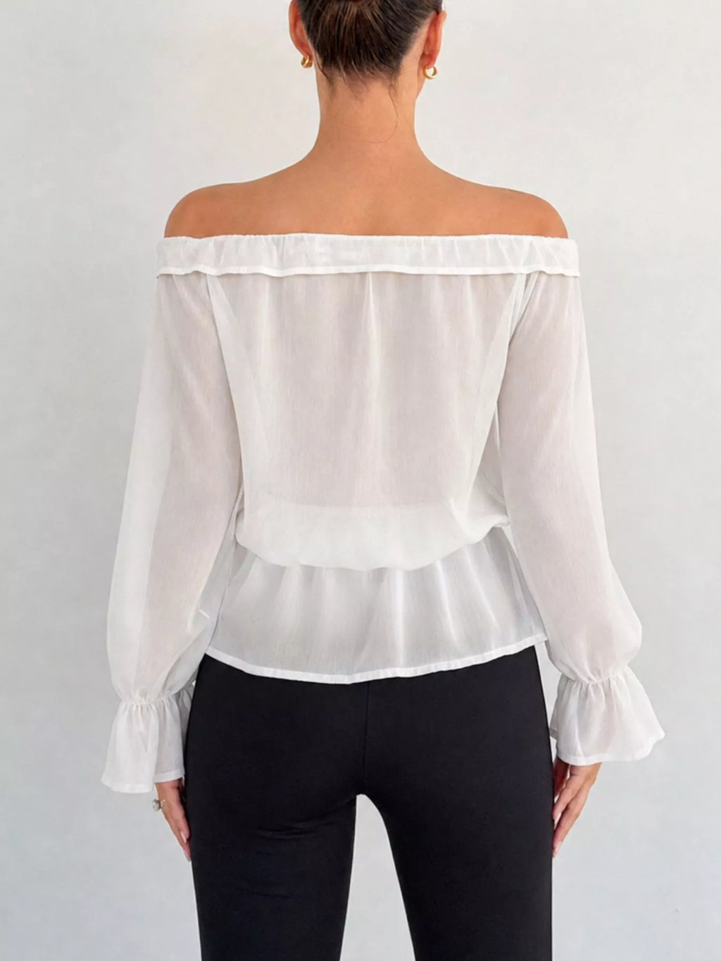 Off-Shoulder Flounce Sleeve Chiffon Blouse - Lilixa.store