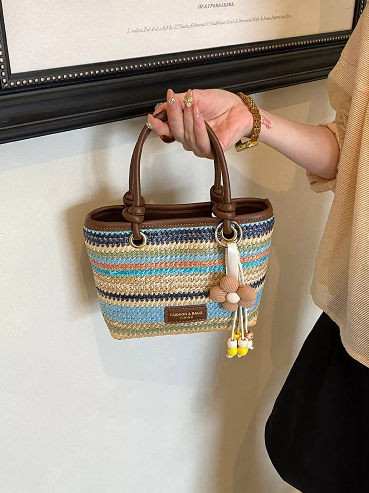 Striped Woven Handbag