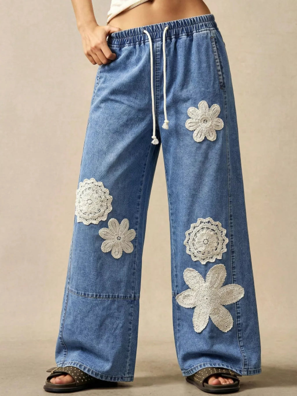 Wide-Leg Drawstring Jeans - Lilixa.store