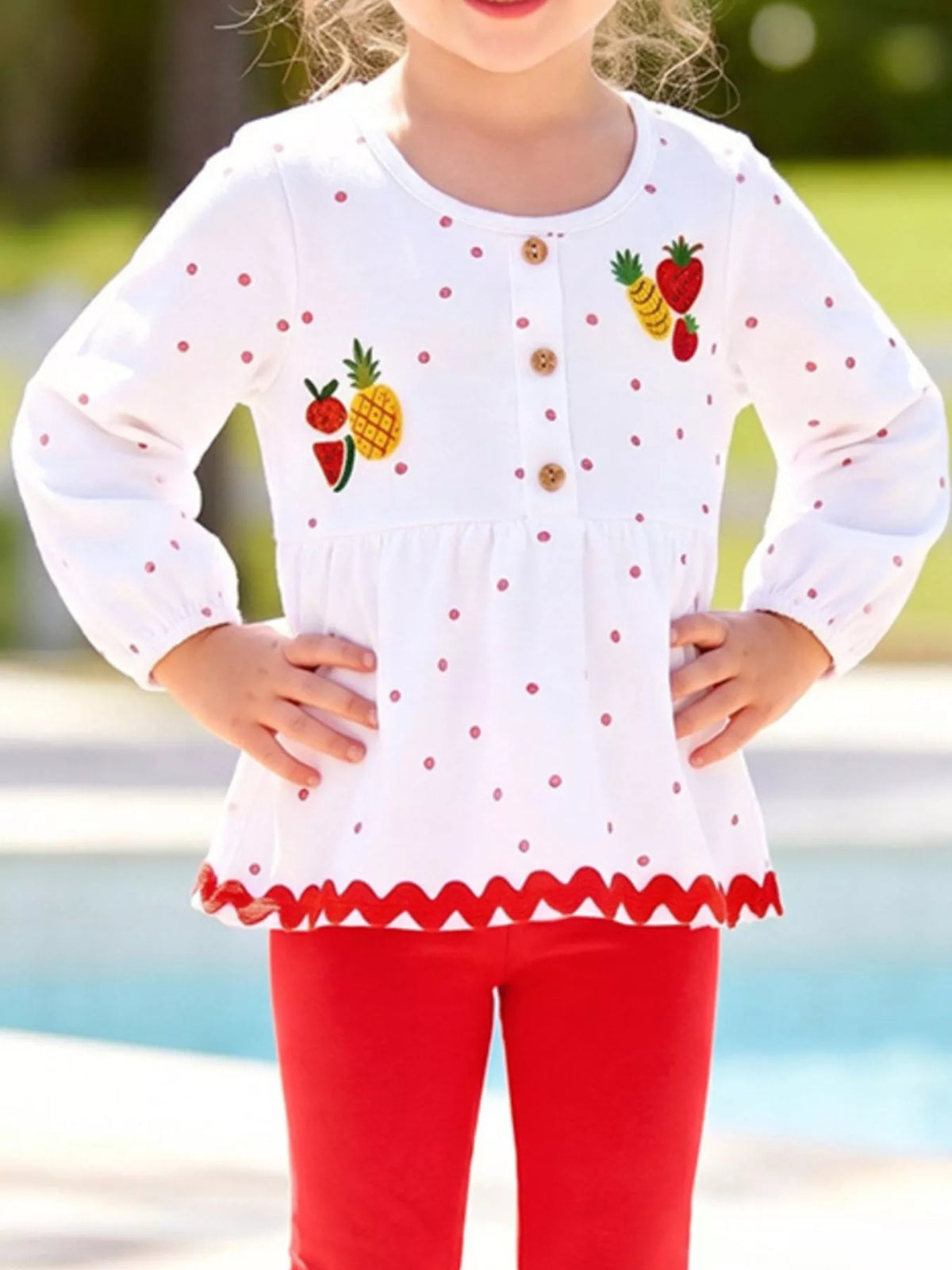 Children's Fruit Peplum Top and Leggings Two-Piece Set in White, view 2