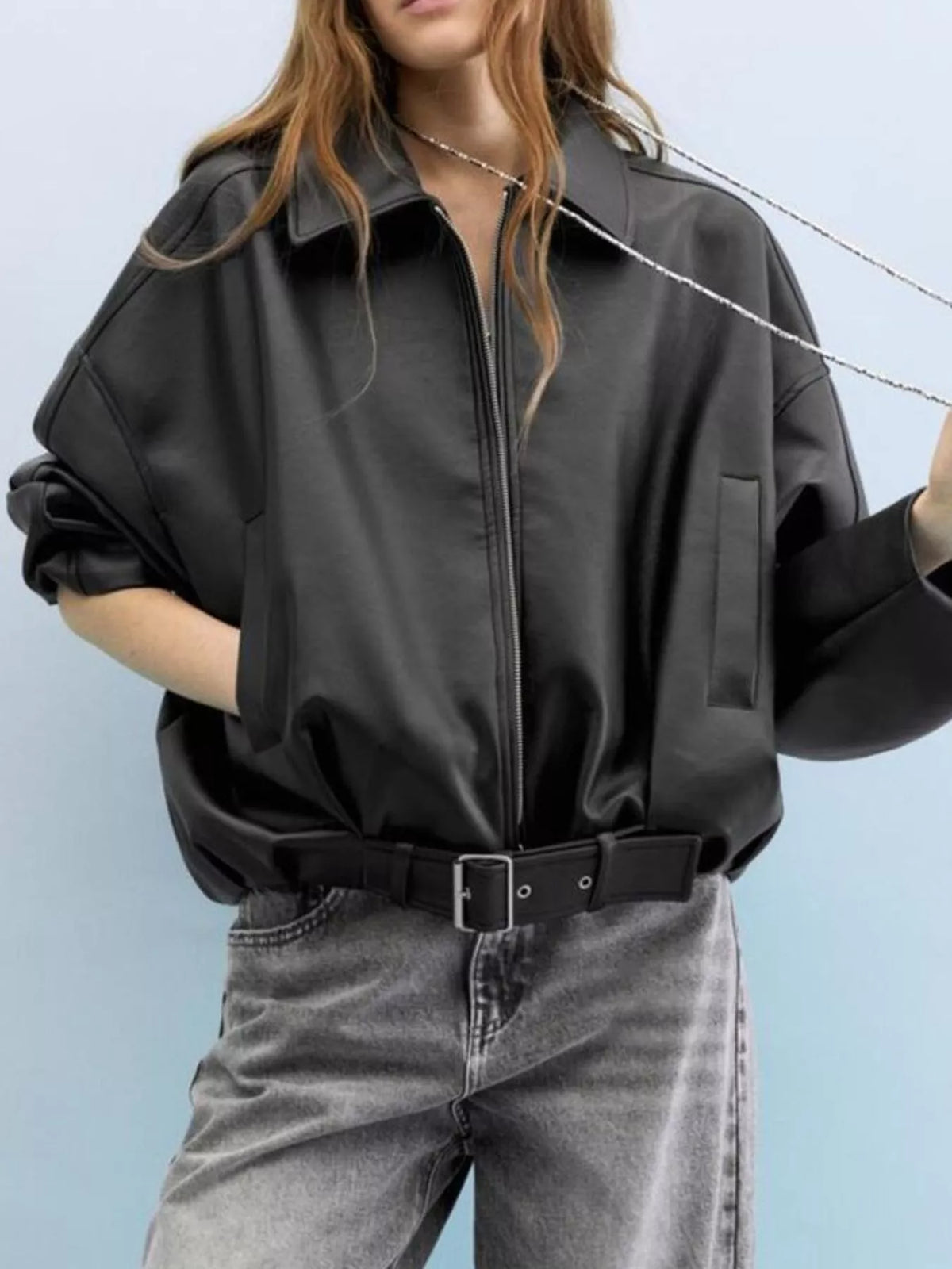 Faux Leather Zip Up Jacket - Lilixa.store