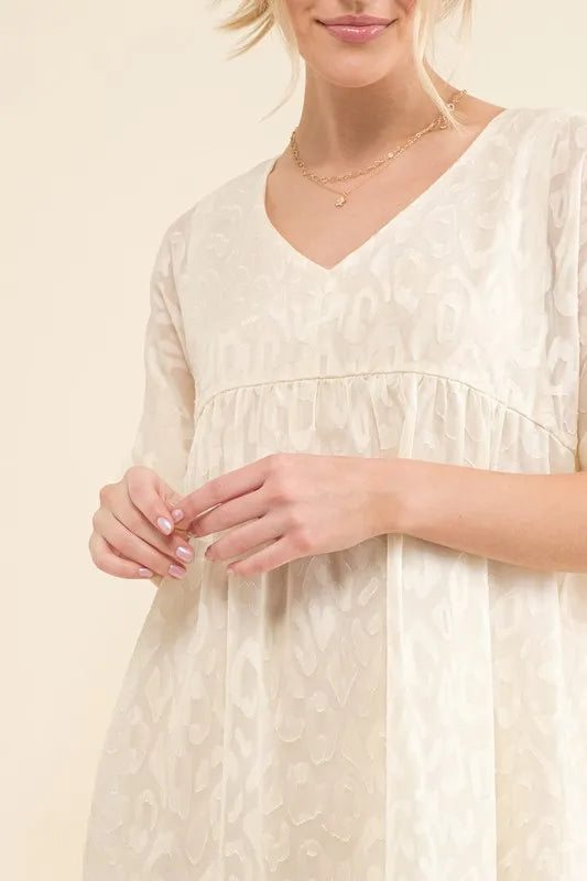 And The Why Woven Leopard Baby Doll Roll-Sleeve Casual Dress - Lilixa.store