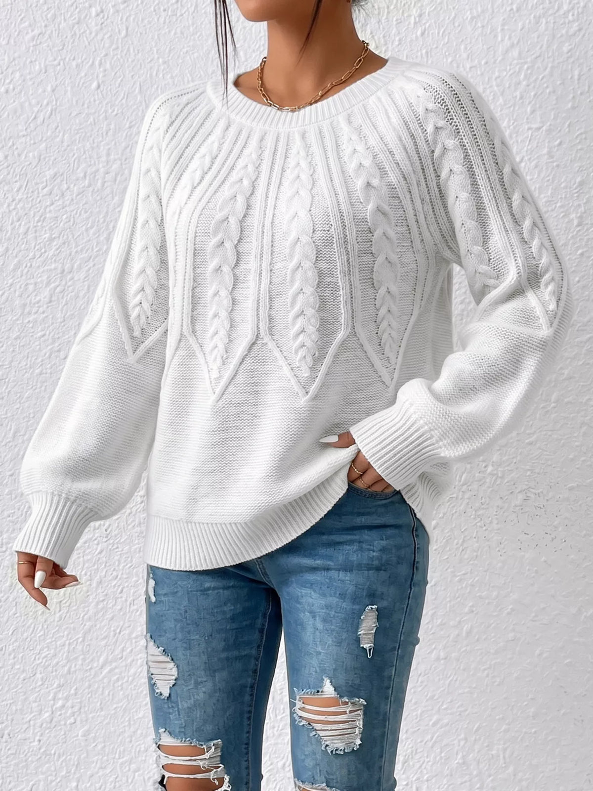 Cable-Knit Round Neck Sweater