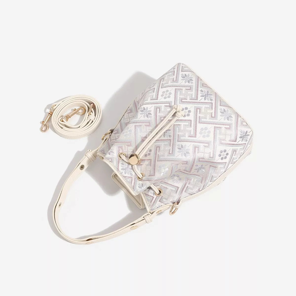 Geometric Pattern Drawstring Crossbody Bucket Bag