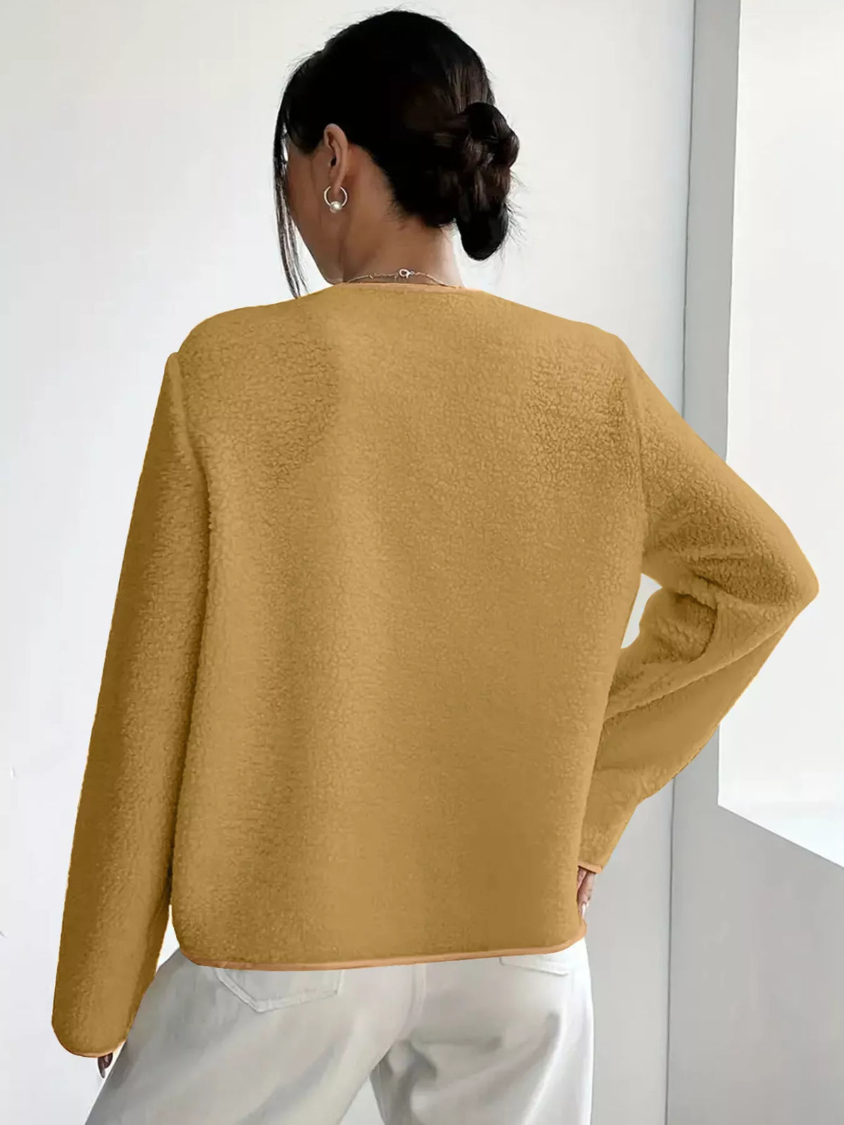 Full Size Textured Button-Up Fleece Outerwear Plus Size - Lilixa.store