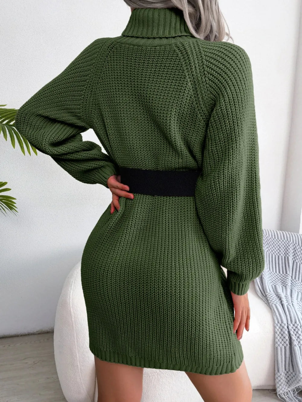 Decorative Button Turtleneck Sweater Dress, view 6