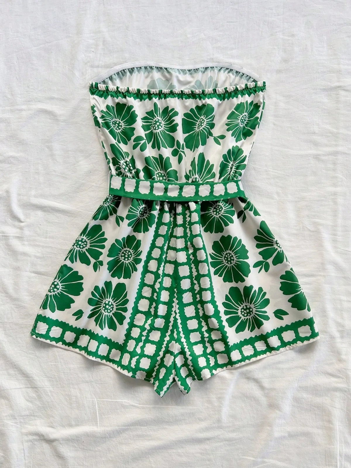 Printed Tube Tie Waist Romper - Lilixa.store