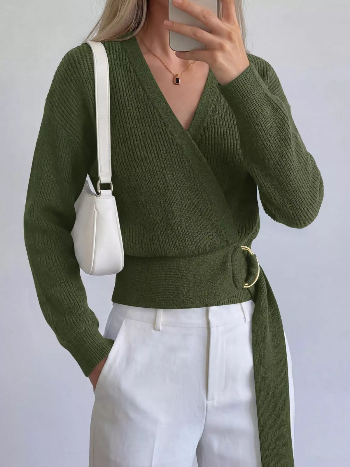 Metal Ring Detail Dropped Shoulder Sweater - Lilixa.store