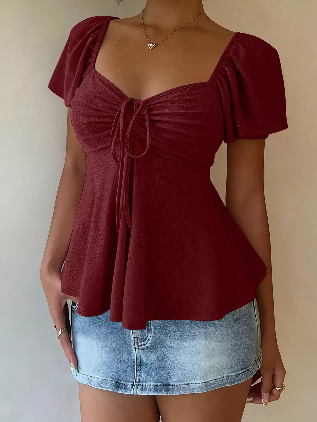 Sweetheart Neck Flutter Sleeve Top - Lilixa.store