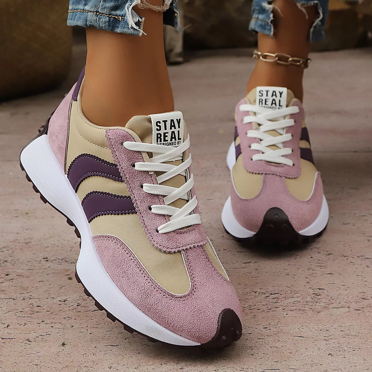 Round Toe Lace Up Sneakers