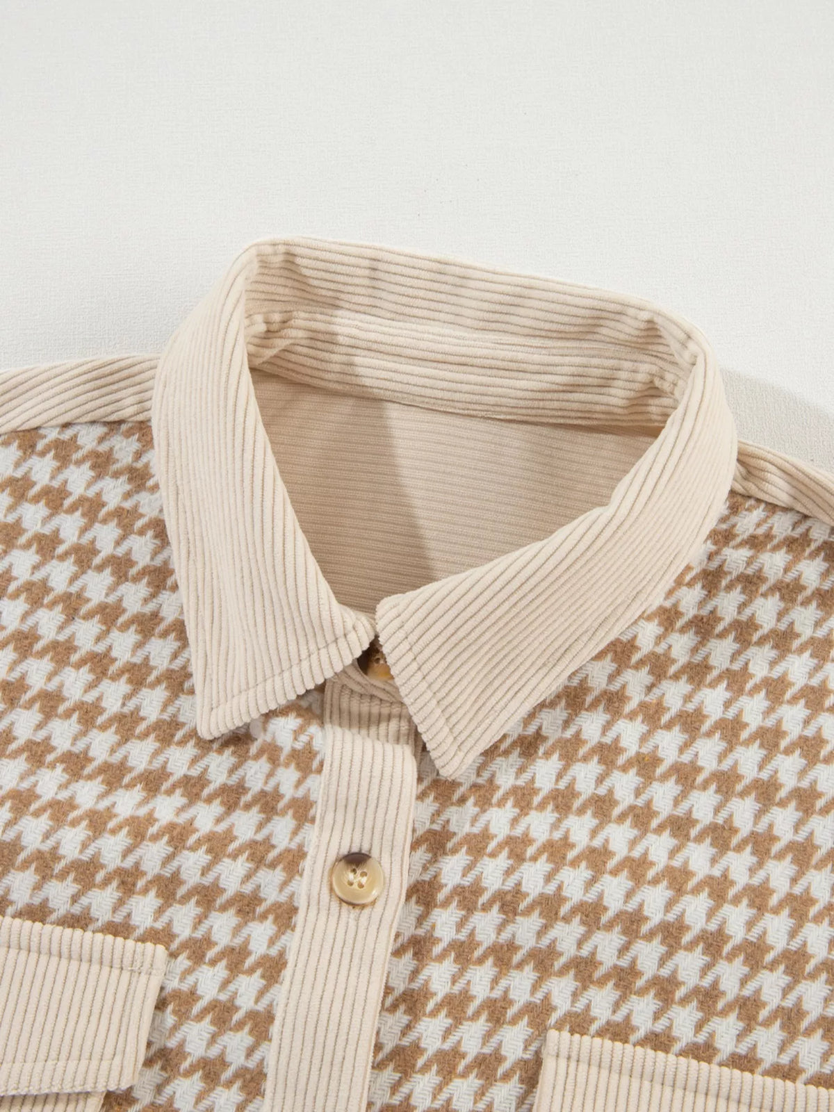 Houndstooth Button-Down Jacket in Beige, view 11