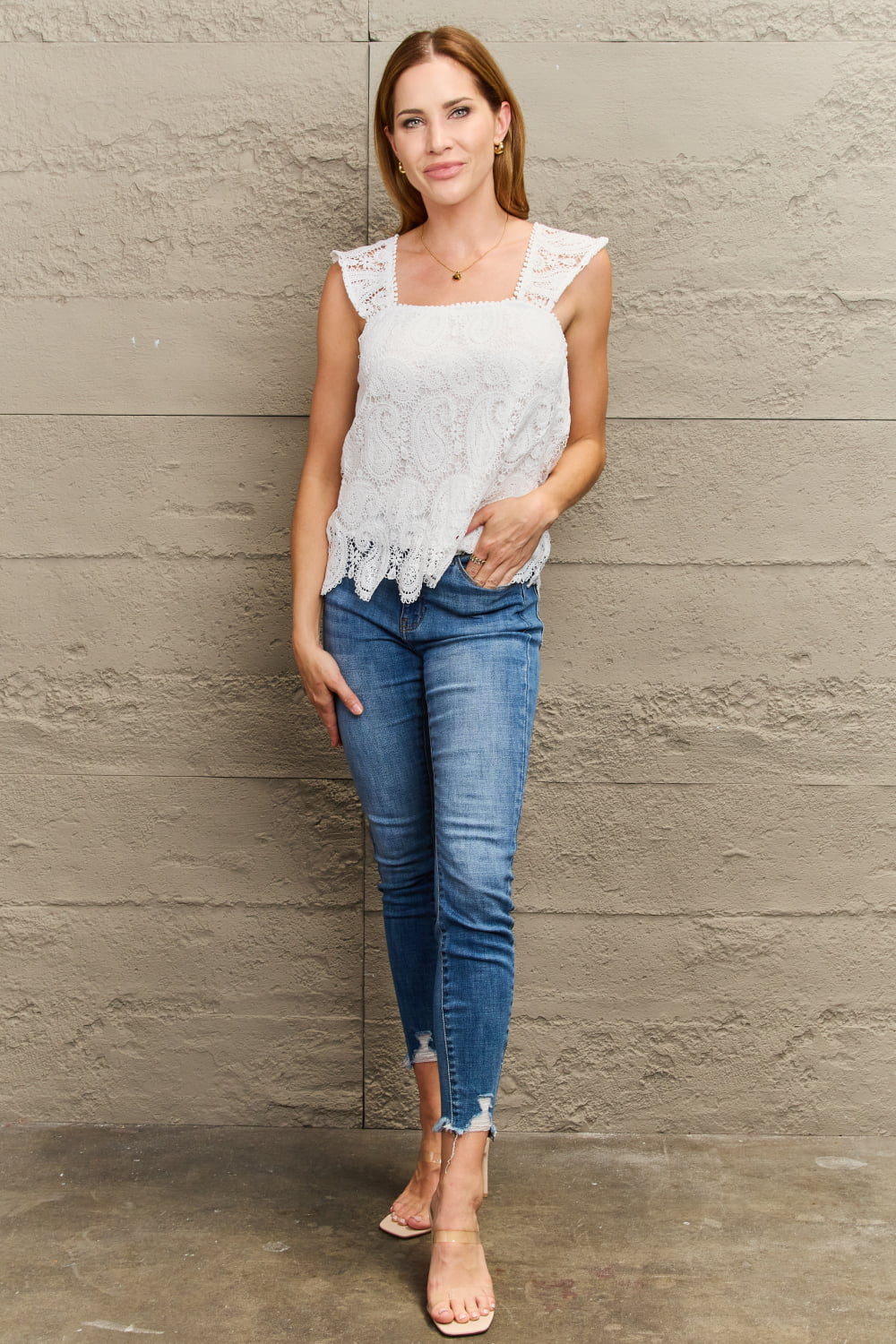 Perfee Lace Detail Square Neck Tank Top - Lilixa.store