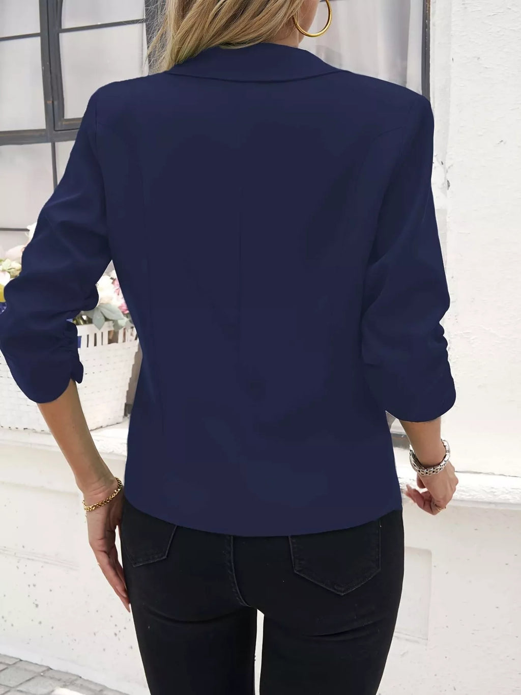 Full Size One Button Lapel Collar Blazer Plus Size - Lilixa.store