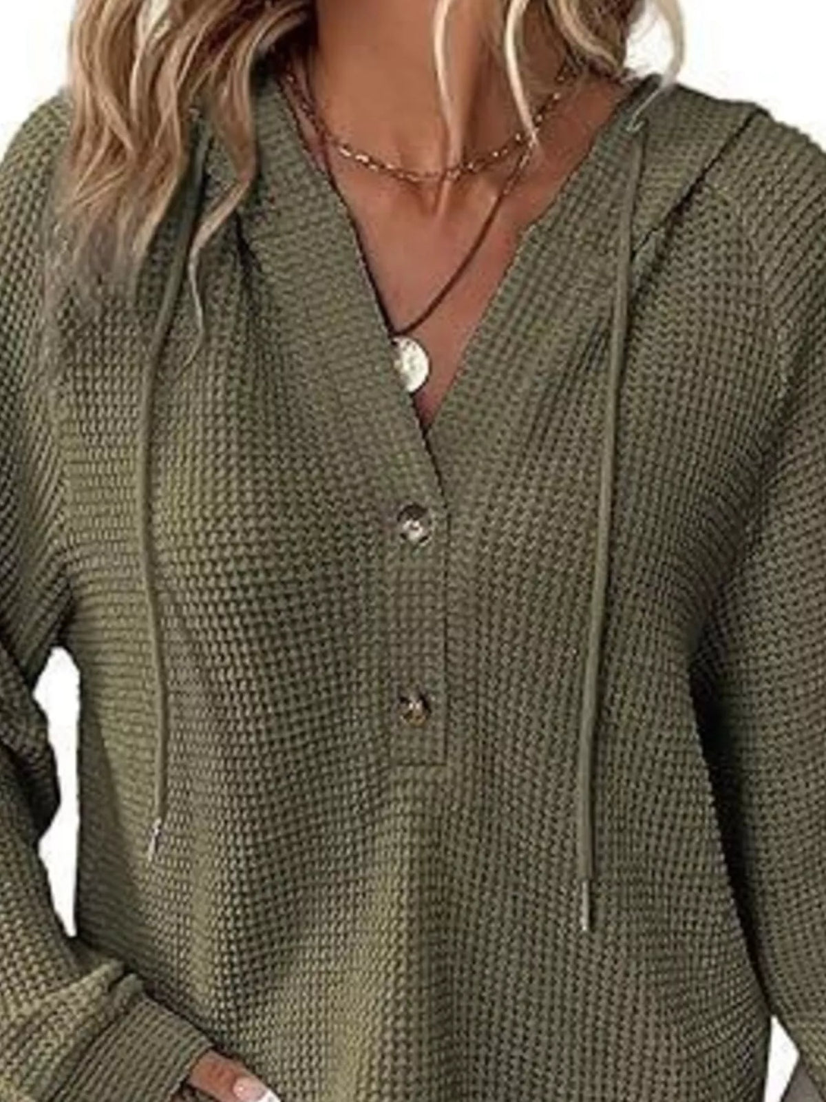 Full Size Waffle Knit Half-Button Hoodie Plus Size - Lilixa.store