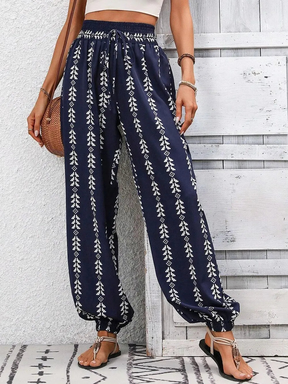 Tied Printed High Waist Pants - Lilixa.store
