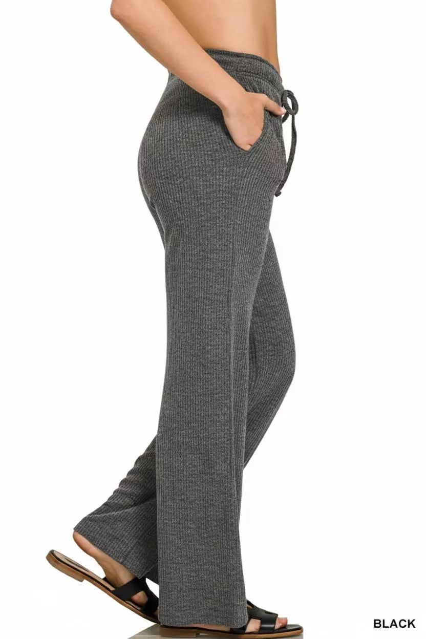 Zenana Ribbed Drawstring Lounge Pants - Lilixa.store
