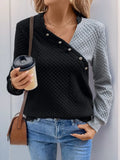 Perfee Decorative Button Contrast Long Sleeve Sweatshirt - Lilixa.store