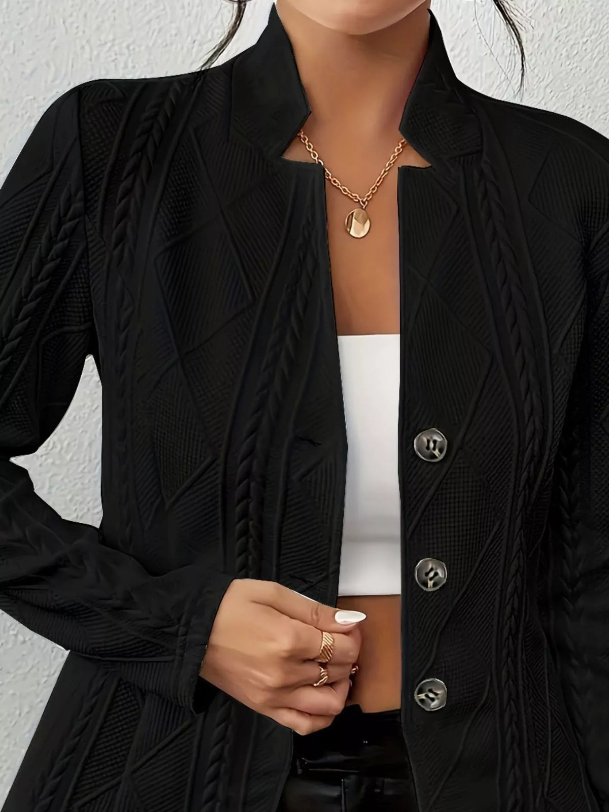 Textured Knit Button-Front Blazer - Lilixa.store