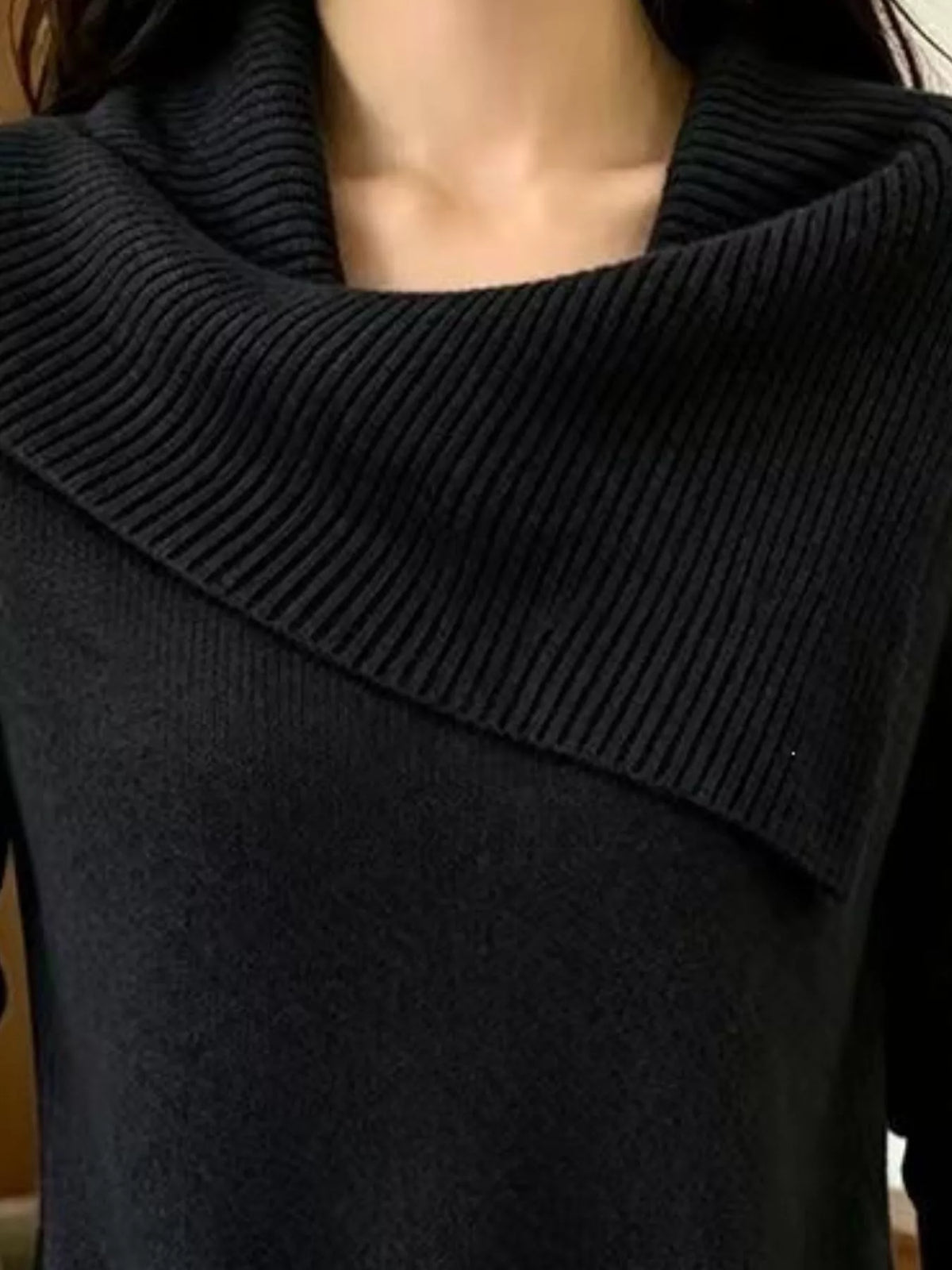 Full Size Asymmetric Ribbed Collar Sweater Plus Size