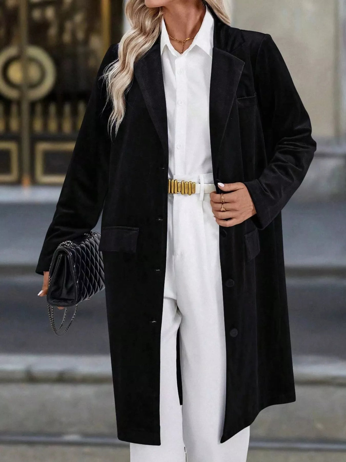 Lapel Collar Long Sleeve Longline Coat - Lilixa.store