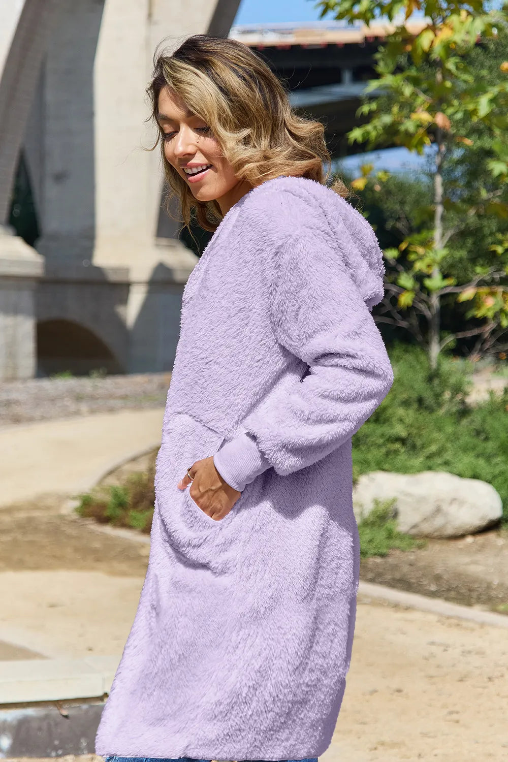 Double Take Full Size Hooded Teddy Bear Jacket with Thumbholes - Lilixa.store